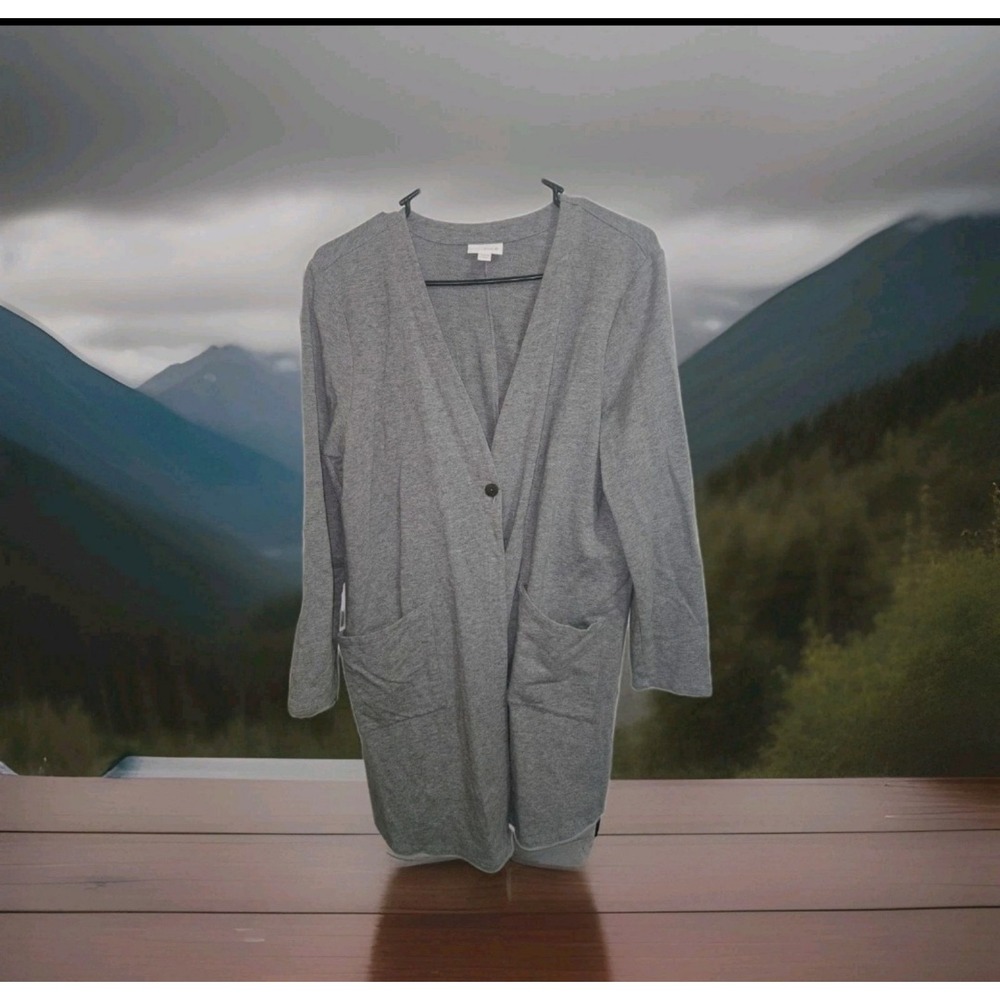 Pure J Jill Womans Open Front  button Cardigan LP Gray Pockets Pima Cotton/Modal
